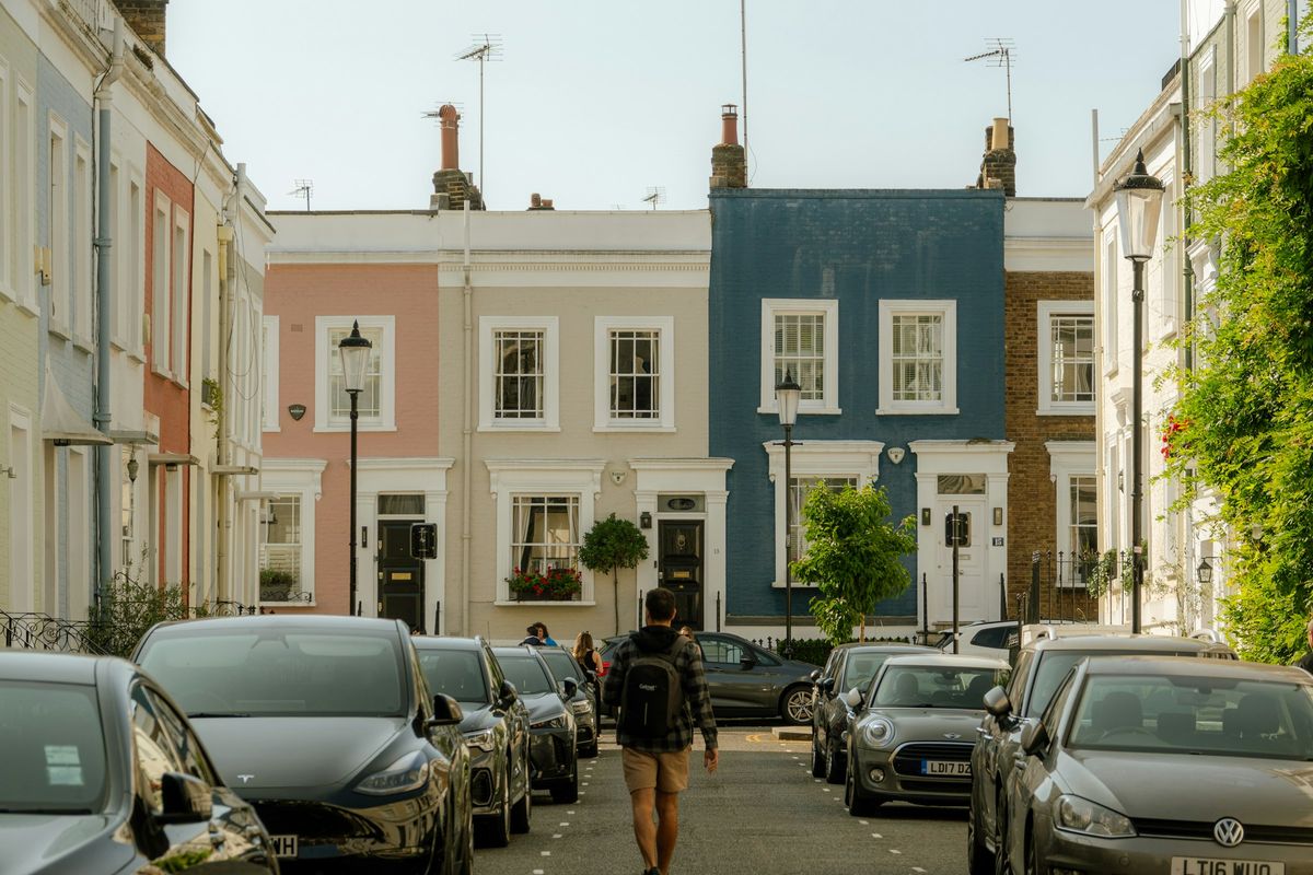 Pastel townhouses in west London
